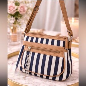 Rosetti Navy & White Striped Shoulder Bag with Tan Trim